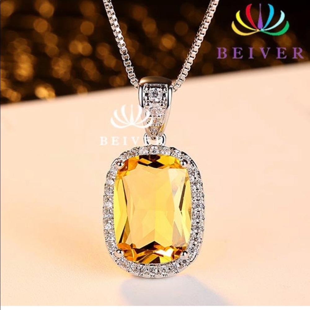 Champagne stone with Sterling Silver chain
